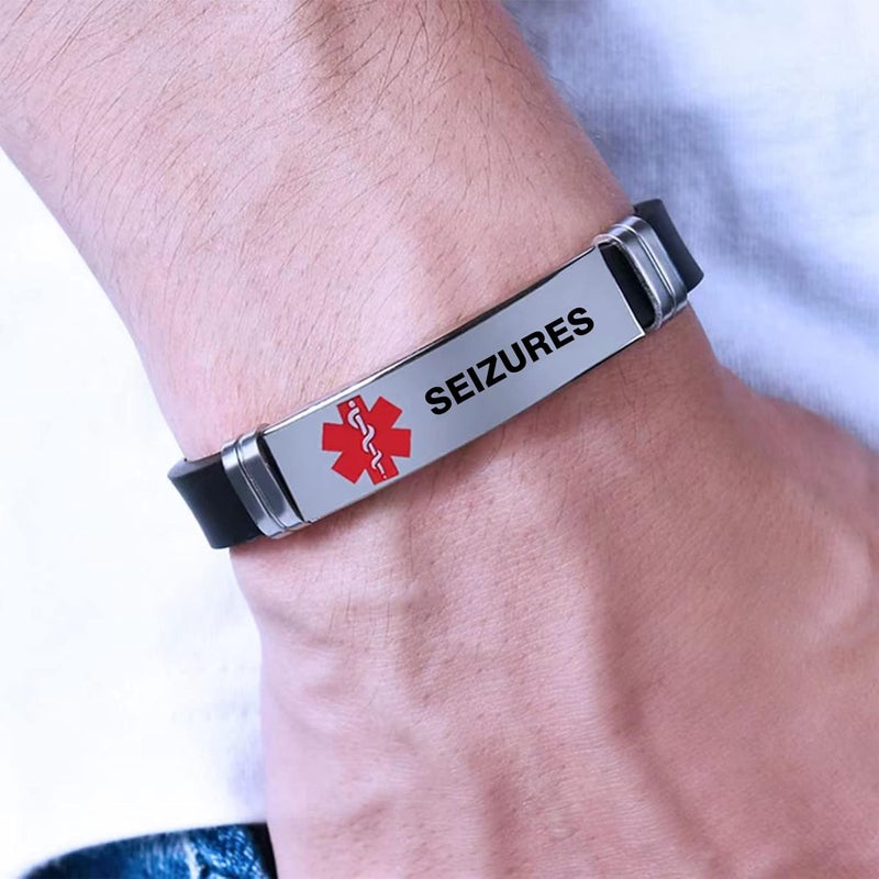 TGLS Red Medical Alert ID Bracelet for Women Men's Emergency First Aid Health Alert Laser Engraved Satinless Steel Adjustable Silicone Wristband Bracelets - Image 4